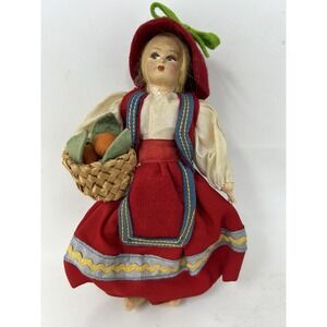 Consuelo Cloth Doll Basket – Handmade Italy – 6-7" – Vintage 1950s?